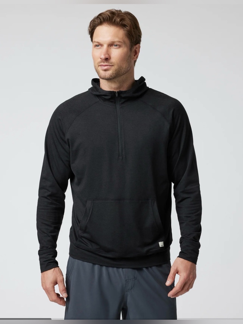 Vuori Ponto Performance Half Zip Hoodie Black Heather , XL